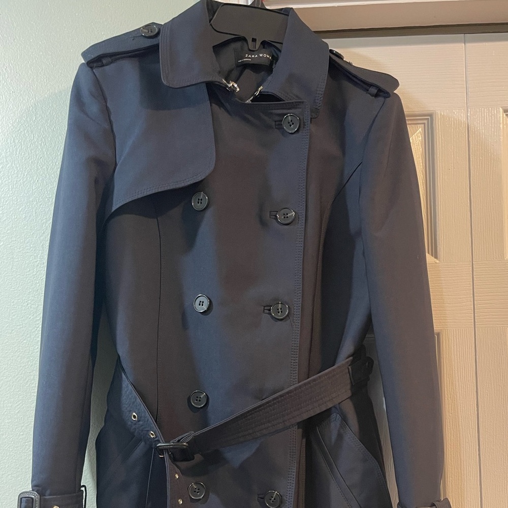 Zara Navy Double-Breasted Trench Coat